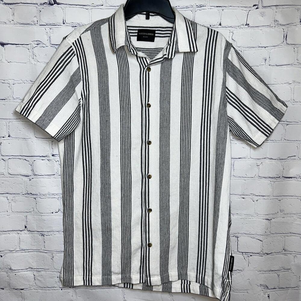 🔥🔥SOLD🔥🔥Hudson & Barrow Wovens Short Sleeve Button Down Shirt Large Black White